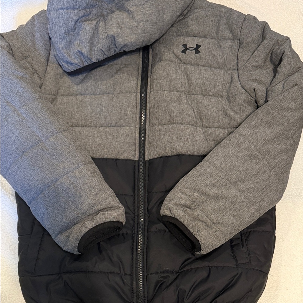 Under Armour Gray Heather & Black Hooded Reversible Puffer Jacket